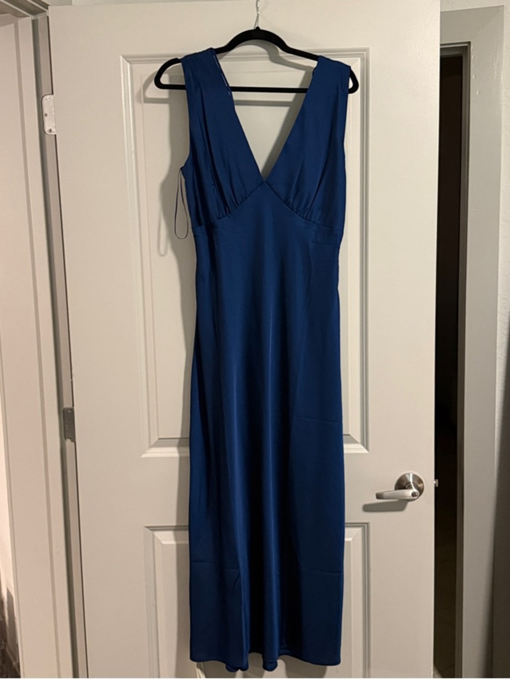 Plunge Cowl Back Maxi Dress in Deep Blue